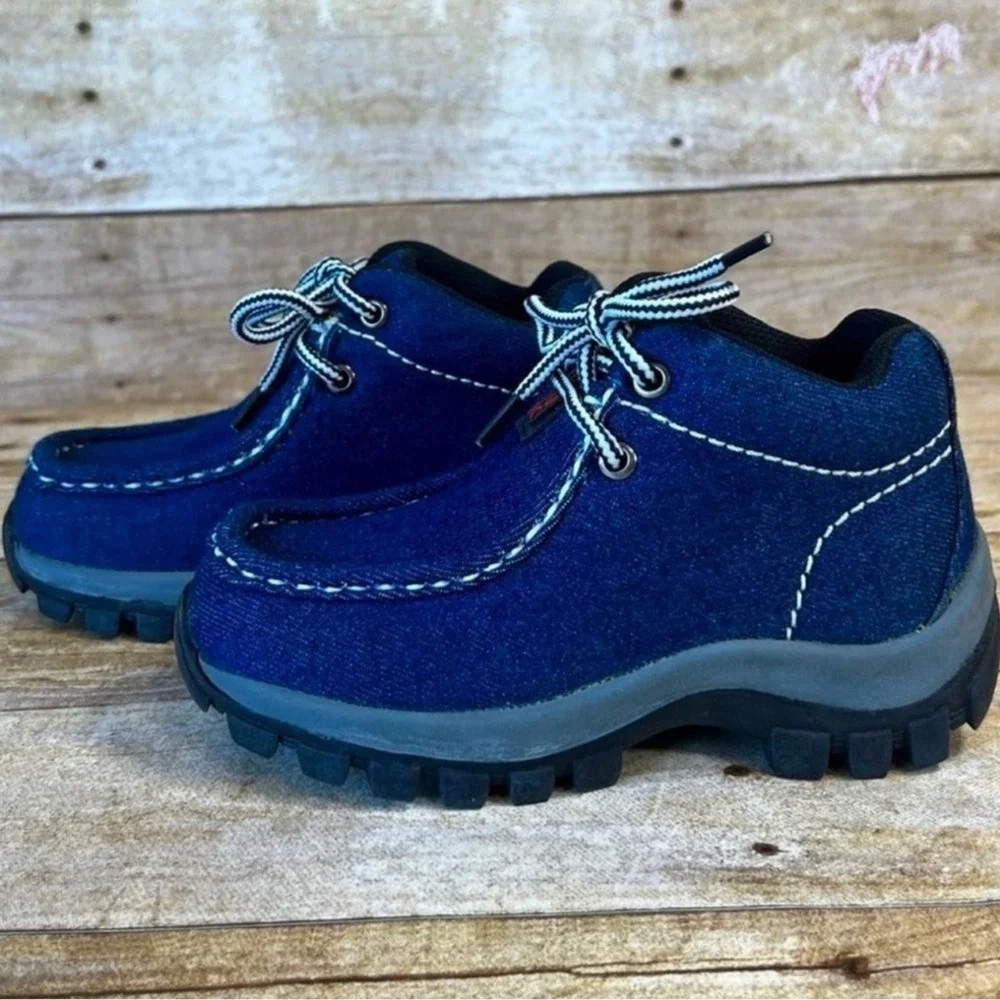 Redhawk Kids Denim Moc Toe Boots Dark Blue Lace Up Shoes Size 10.5‎